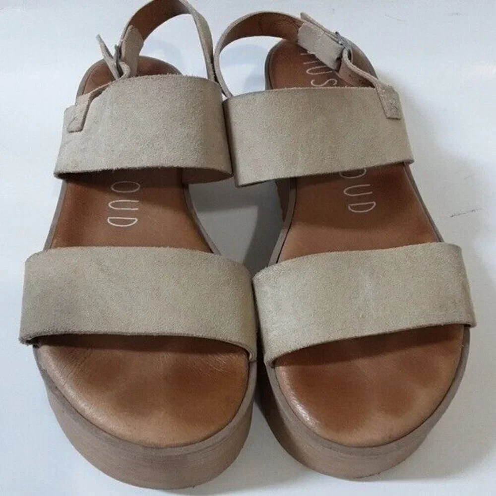 Musse & Cloud anthropologie women suede Casual Platform Sandals 40 tan y2k goth